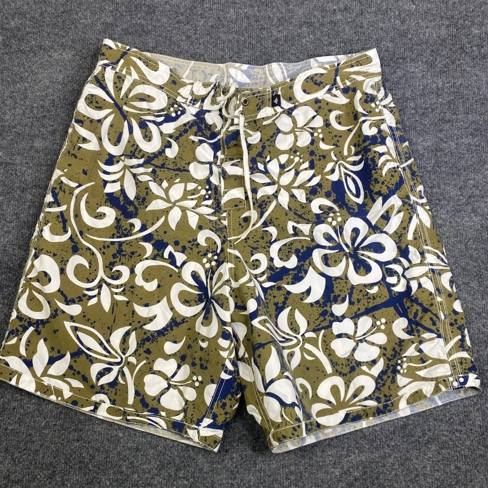 MCD More Core Division Mens Board Shorts Olive Green Floral Tropical Surf Trunks